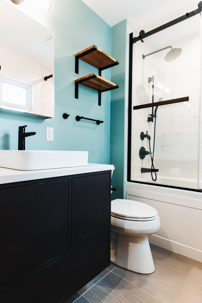 bold bright blue color for bathroom remodel
